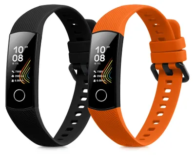 Produktbild von kwmobile 2x Uhrenarmband für HONOR Band 5 / Band 4 Armband - Fitnesstracker Band Set aus TPU Silikon - Ersatzarmband Smartwatch - Schwarz Orange