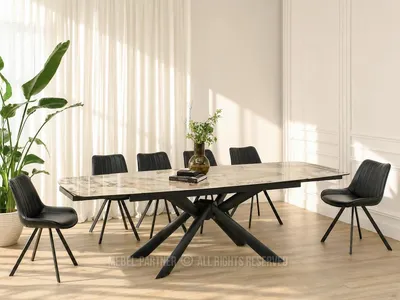 Zdjęcie produktu dla Rozkładany stół jadalniany 180(280)x98 NODIN - beżowy marmur / czarny