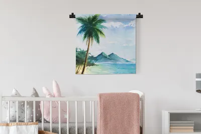 Produktbild von MuchoWow® Wandteppich Wandbehang Aquarell - Meer - Palme 60x60 cm Tapisserie Dekoration Wandtuch - Dekorationen - Wand Decke