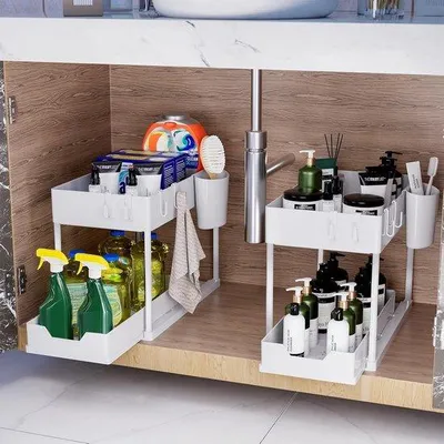 Obrázok produktu pre Biely 2-policový regál s výsuvnou zásuvkou