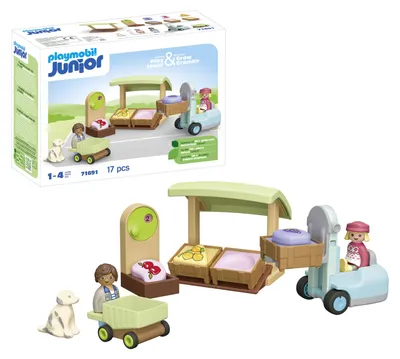 Produktbild von PLAYMOBIL Junior 71691 JUNIOR: -Marktstand & Gabelstapler