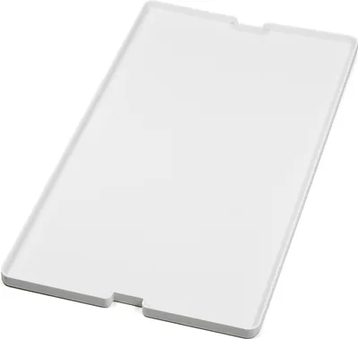 A white plastic tray with cutouts on two sides, shown at an angle on a white background.