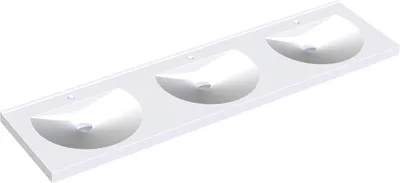 Imagen del producto de KWC, lavabo de pared de la serie AR, modelo RONDA, MIRANIT, dimensiones 2100 x 125 x 530 mm, 3 cubetas redondas, con orificio para el grifo