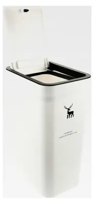Produktbild von Schmaler Mülleimer mit Druckdeckel 10L Weiß Kunststoff für Küche, Bad und Büro