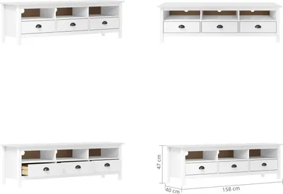 Produktbild von vidaXL TV Schrank Hill Weiß 158x40x47 cm Massivholz Kiefer - TV-Schrank - TV-Schränke - TV-Möbel - Sideboard