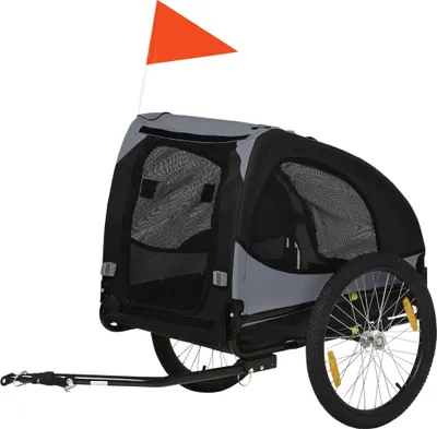 Zdjęcie produktu dla Przyczepka rowerowa dla psa, czarna, wykonana z tkaniny Oxford | Rama stalowa, uniwersalne mocowanie | Do 20 kg | 140 x 71 x 83 cm