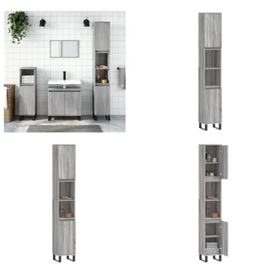 Obrázok produktu pre vidaXL Kúpeľňová skrinka Grey Sonoma 30x30x190 cm Materiál na báze dreva - Kúpeľňová skrinka - Skrinka do kúpeľne