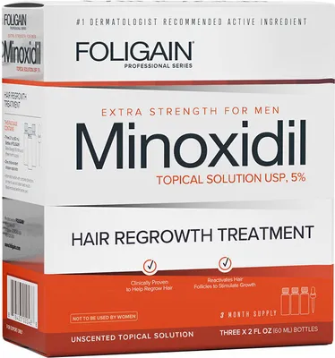Produktbild von Haarwuchsmittel, Foligain, Minoxidil 5%, inkl. Pipette, 3x 60ml