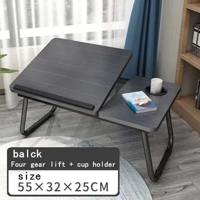 Produktbild von Klappbarer Laptoptisch für Bett und Sofa - Laptop Betttisch - Tragbarer Schoßschreibtisch - Holzplatte - Metallgestell - Rechteckig - Schwarz