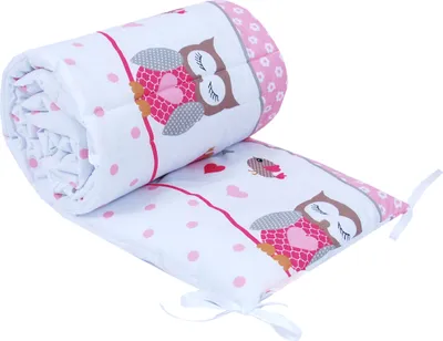 Produktbild von BabyLux Nestchen Bettumrandung 210x30 cm – Kopfschutz für Babybett, Beistellbett & Laufgitter – Weiche Gitterbett-Polsterung - Baumwolle 56. Eule Rosa
