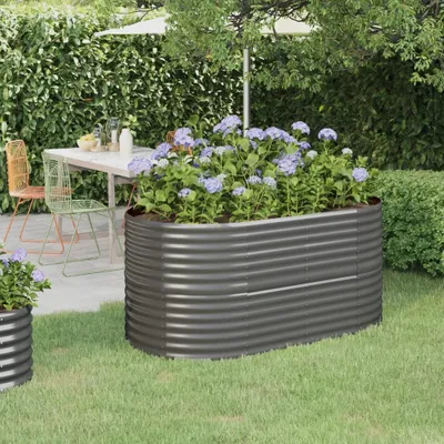 Produktbild von The Living Store Hochbeet Pulverbeschichteter Stahl 152x80x68 cm Grau