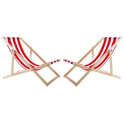 Image de 2x hêtre jardin chaise de plage rouge rayé