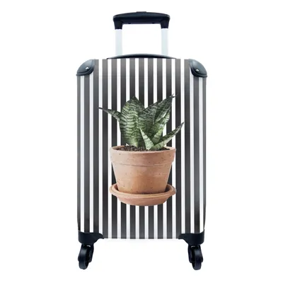 Produktbild von MuchoWow® Koffer Handgepäck Trolley Rollkoffer Kleine Reisekoffer mit 4 Rollen - Pflanze - Blumentopf - Weiß - Schwarz - Cabin Size < 55x40x23 cm & 55x40x20 cm - Fotokoffer - Kabinenkoffer - Boardgepäck - Reise-Box - Reisekoffer - Reisegepäck - Koffer mit Bild - Trolley für Kinder