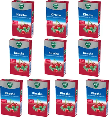 Produktbild von WICK Kirsche und Eukalyptus zuckerfreie Halsbonbons 46g 10er Pack