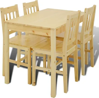 Produktbild von Esstisch Holztisch mit 4 Holzstühlen Esszimmerset Essgruppe