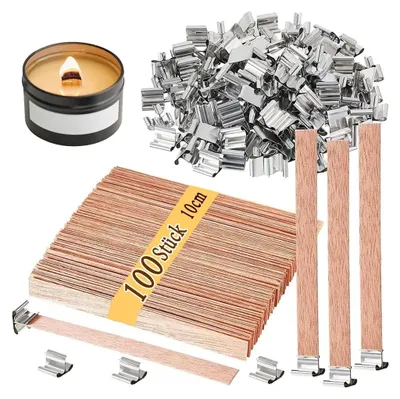 Produktbild von 100 PCS Kerzendochte mit 100 PCS Eisenständer, Kerzen Machen Holzdocht