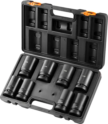 Produktbild von SucceBuy 1-Zoll-Schlagsteckschlüsselsatz, 8-teiliger tiefer metrischer Steckschlüsselsatz 27–41 mm, 6-Punkt-Cr-Mo-Legierungsstahl für Autoreparaturen, klare Größenmarkierungen, robuste Konstruktion