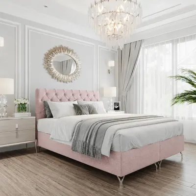 Produktbild von Boxspringbett GracePLUS-160x200cm Bettkästen|Topper|Doppelbett|Polsterbett|Glamour|Vintage|mit silbernen 12 cm Beinen-Rosa
