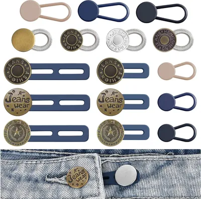 Produktbild von Hosenbunderweiterung, 16 Stück Hosenknopf Verlängerung, 4 Stile Knopfverlängerung für Hosen, Verstellbarer Hosenerweiterung Einziehbare Knopf Erweiterung Hose Bunddehner für Damen Herren Jean