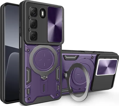 Produktbild von Handyhülle für Infinix Hot 50 4G Dual-Layer Stoßfest Rüstung Hülle mit Dia Kameraschutz und Kreisförmig Ring Ständer Lila