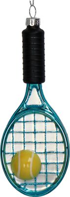 Christbaumschmuck Glas 14cm Tennisschläger Figur Blau