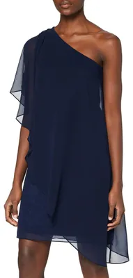 Produktbild von Swing Damen fließendes One-Shoulder Chiffonkleid (Bluse), Blau (Marine 300), 36