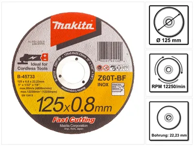 Zdjęcie produktu dla Tarcza tnąca Makita 125 x 0,8 x 22,23 mm do stali nierdzewnej INOX ( B-45733 )