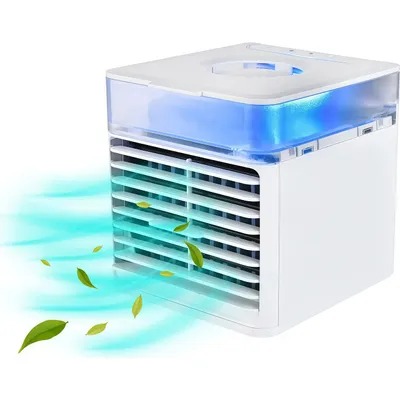 Produktbild von 3-in-1 Mini Klimagerät, Luftkühler mit Eiswürfel USB, Luftbefeuchter und Luftreiniger, mit Wassertank ,für Büro Tisch, Schlafzimmer, Camping/Reisen