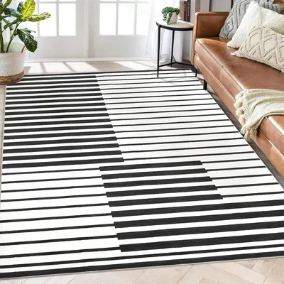 Obrázek produktu pro Koberec do obývacího pokoje – koberec s krátkým vlasem 200 x 290 cm – lze prát – protiskluzová spodní strana – pruhovaný vzor – 100 % polyester – vínově červená