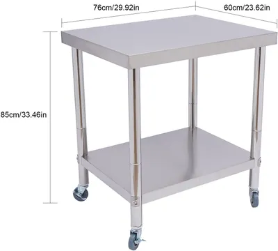 Obrázek produktu pro Kuchyňské pracovní stoly 2 vrstvy stolu z nerezové oceli Příprava potravin Kuchyňský stůl 76 * 60 * 85 cm