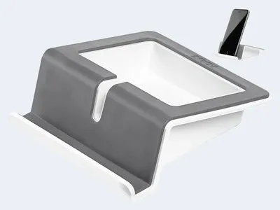 Produktbild von HAN Tablet Stand UP - Tabletständer, Halterung für Tablet mit Soft-Grip Oberfläche, Kabelhalterung und Innenschale, 92100-191, dunkelgrau-weiß