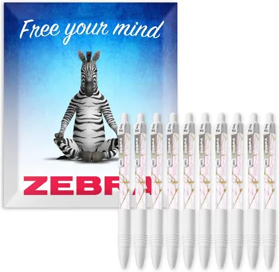 Productafbeelding van Zebra Pen Z-Grip Gladde intrekbare balpennen - 1,0 mm medium penpunt - Zwarte inkt - Glam wit marmer - Pak van 10