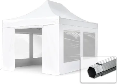 Produktbild von TOOLPORT 3x4,5m Stahl Faltpavillon, inkl. 4 Seitenteile, weiß