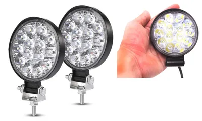 Image de Lot de 2 mini-projecteurs à LED de 42 W / feux de jour halogènes 12 V–24 V pour voiture, tout-terrain, bus, fourgon, camion