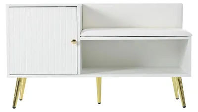 Image de Armoire à chaussures, banc rembourré, design peu encombrant, blanc-1