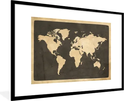 Produktbild von MuchoWow® MuchoWow® Gerahmtes Poster Weltkarte - Vintage - Marmor 90x60 cm - Poster mit zchwarzem Bilderrahmen - Wanddekoration - Fotos