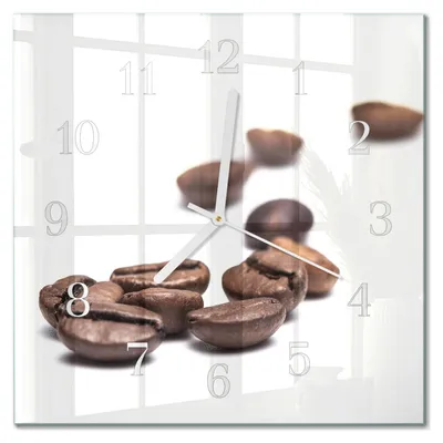 Produktbild von Tulup Glasuhr Wanduhr Küchenuhr Echt-Glas 30x30 cm Modern Dekorativ Geräuschlos Weiße Zeiger - Kaffeebohnen