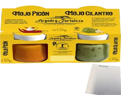 Produktbild von Argodey Fortaleza Mojo Rojo Mojo Verde "Milde Papriksaucen" (2x120g Glas) + usy Block