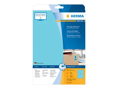 Immagine prodotto di HERMA 4423 etichette A4 blu in carta opaca 210x297 mm, 20 pezzi