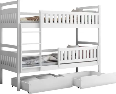 Produktbild von MIRJAN24 Etagenbett Ignas 80, Jugendbett mit Bettschubladen, Stilvoll Hochbett, Holzkonstruktion (Farbe: Weiß, Größe: 80x180)