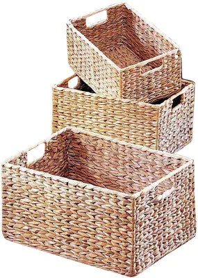 Zdjęcie produktu dla Zestaw 3 koszy Kobolo Regalkorb, kwadratowe, wykonane z hyacyntu wodnego