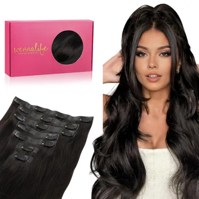 Produktbild von Nahtlose Clip In Extensions Echthaar 35cm 130g Natürliches Schwarz Remy PolyurethanClip Haarverlängerung