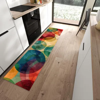 Produktbild von Küchenteppich 60x240cm rutschfest & abwischbar PVC Läufer - Farbenfrohe Kreise