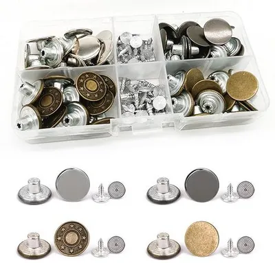 Produktbild von Metallische Jeansknopfen 17 mm, Ersatzknöpfe für Hosen, Knopf ohne Nähen, Ersatzknopf, Verstellbare Jeansknöpfe, Metallknopf für Hosenreparatur, 60 Stück