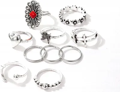 Obrázok produktu pre Strieborný RETRO PUNK BOHO 13 RETRO RING SET
