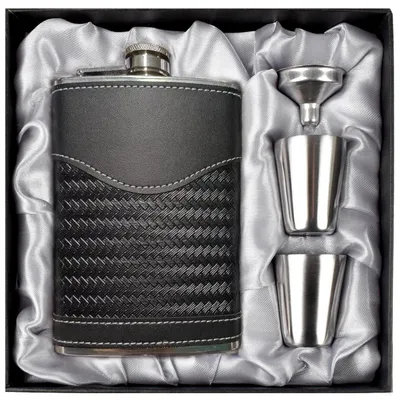 Produktbild von Flachmann-Set 237 ml 304 Edelstahl Schwarz mit Trichter und Schnapsgläsern
