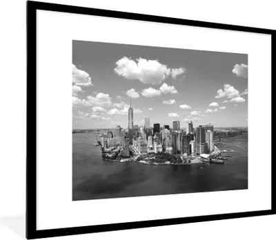Produktbild von MuchoWow® MuchoWow® Gerahmtes Poster New York - Manhattan - Schwarz - Weiß 80x60 cm - Poster mit zchwarzem Bilderrahmen - Schlafzimmer-Dekorationen - Fotoposter