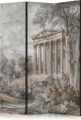 Produktbild von 3-teiliger Einseitiger Vlies Paravent - Antique Landscape - Greek Temple on a Hill Among Lush Vegetation 135x172 cm Landschaften c-H-10027-z-a