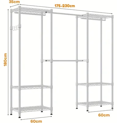 Immagine prodotto di Portaabiti in metallo - Appendiabiti - Armadio a colonna - Porta abiti - Barra per abiti - Regolabile, altezza 175-230 cm