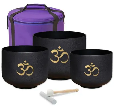Image de Ensemble de bols chantants keepdrum OM Noir - Ensemble 3 chakras avec accessoires